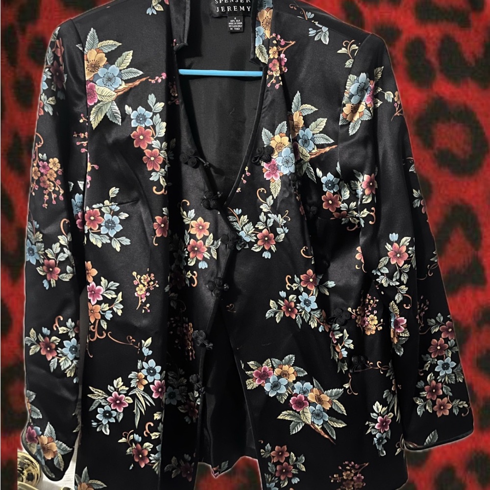 Spenser Jeremy Black Floral 100% Silk Blazer